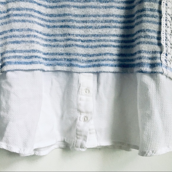 TRIBAL Blue Striped Crochet Lace Layered Top - Picture 5 of 6